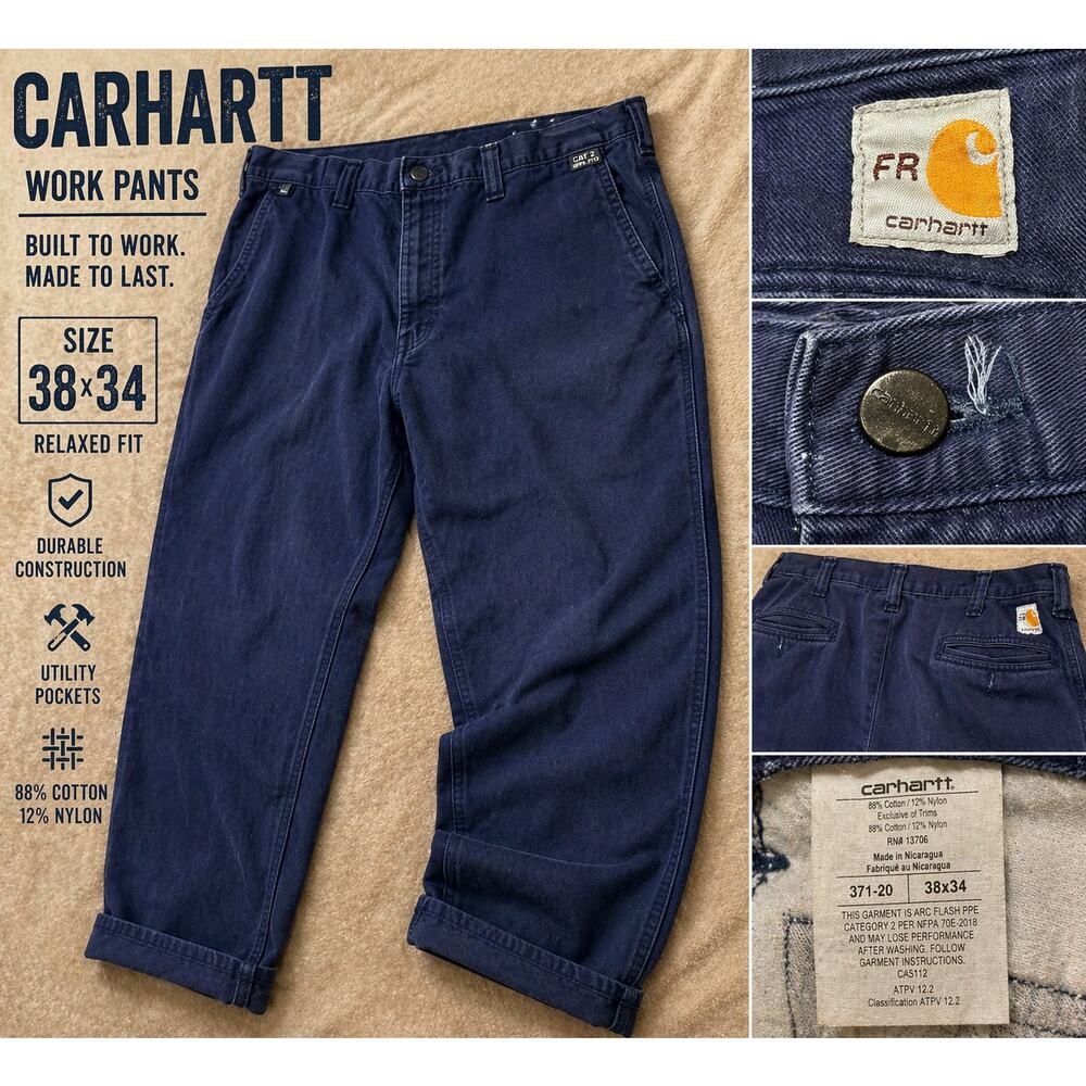 Carhartt Navy Work Pants 38x34 Carpenter Utility Workwear Heavy Duty